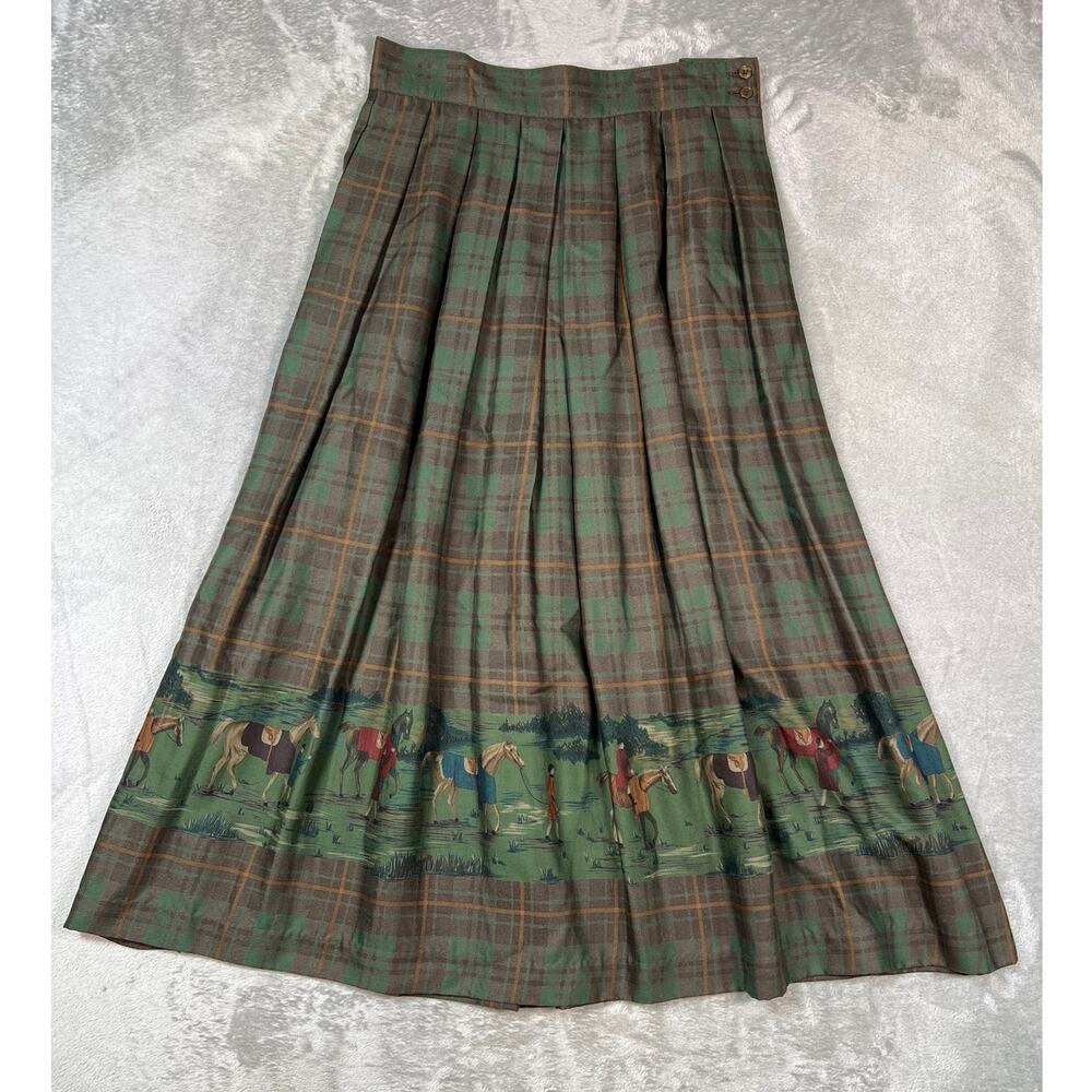 Rare Herman Geist Equestrian Tartan Plaid Maxi Horse Skirt Green Size 12 Large - Picture 4 of 10